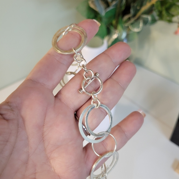 Vintage 925 continuous hoops Sterling silver toggle necklace 32g sterling silver - Picture 6 of 14